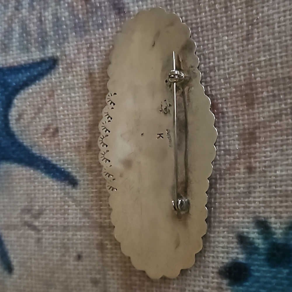 Vintage Turquoise Sterling Silver Brooch - Picture 3 of 13